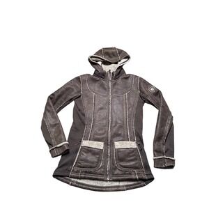 Kuhl project Dani Brown Faux Leather Sherpa Lined Hooded Jacket Coat Womens xs